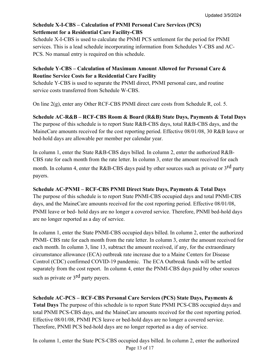 Instructions for Mainecare Cost Report for Multilevel Nursing Facilities With, 1 Rcf Unit, Nf Community Based Specialty, and Rcf Community Based Specialty - Maine, Page 13