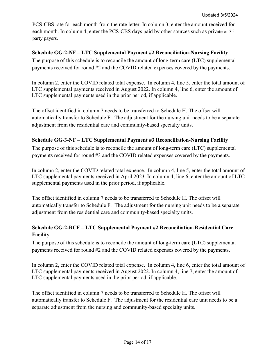 Instructions for Mainecare Cost Report for Multilevel Nursing Facilities With, 1 Rcf Unit, Nf Community Based Specialty, and Rcf Community Based Specialty - Maine, Page 14