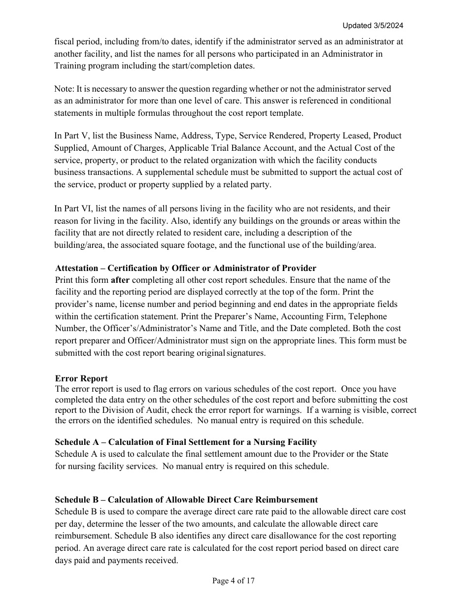 Instructions for Mainecare Cost Report for Multilevel Nursing Facilities With, 1 Rcf Unit, Nf Community Based Specialty, and Rcf Community Based Specialty - Maine, Page 4