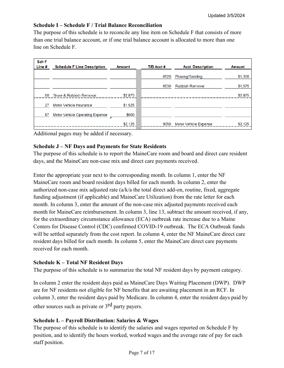 Instructions for Mainecare Cost Report for Multilevel Nursing Facilities With, 1 Rcf Unit, Nf Community Based Specialty, and Rcf Community Based Specialty - Maine, Page 7