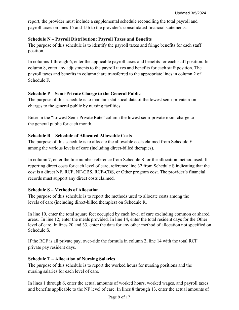 Instructions for Mainecare Cost Report for Multilevel Nursing Facilities With, 1 Rcf Unit, Nf Community Based Specialty, and Rcf Community Based Specialty - Maine, Page 9