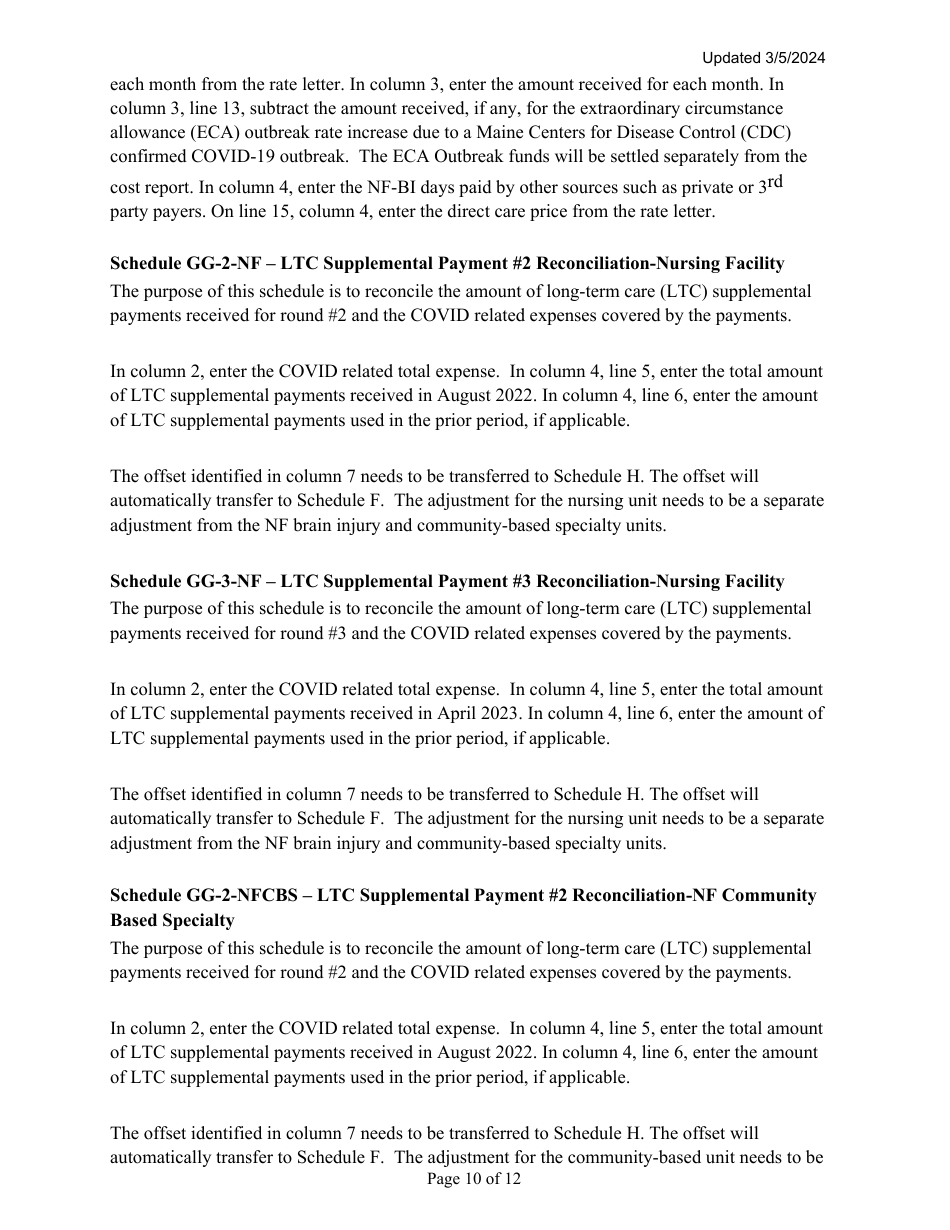 Instructions for Mainecare Cost Report for Multilevel Nursing Facilities With a Community Based Specialty (Cbs) Unit and a Brain Injury (BI) Unit - Maine, Page 10