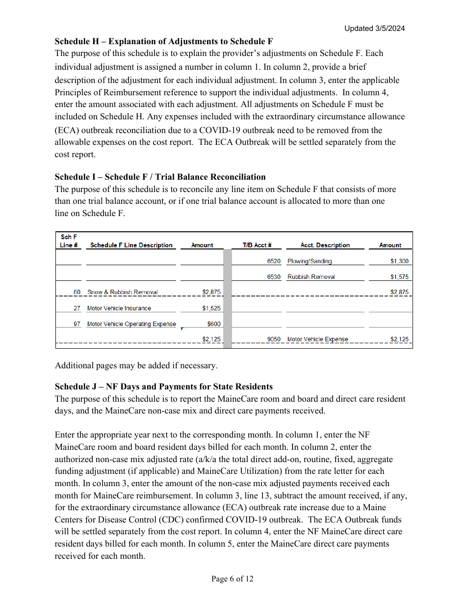 Instructions for Mainecare Cost Report for Multilevel Nursing Facilities With a Community Based Specialty (Cbs) Unit and a Brain Injury (BI) Unit - Maine, Page 6