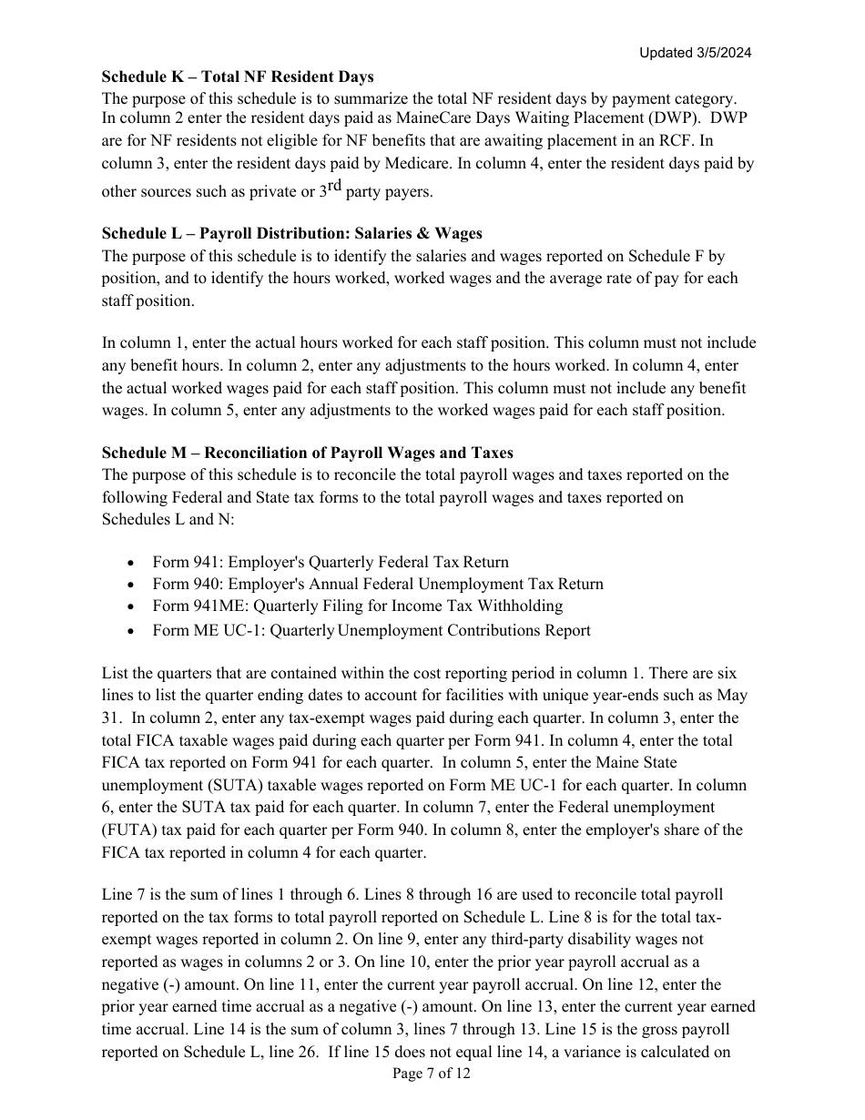 Instructions for Mainecare Cost Report for Multilevel Nursing Facilities With a Community Based Specialty (Cbs) Unit and a Brain Injury (BI) Unit - Maine, Page 7