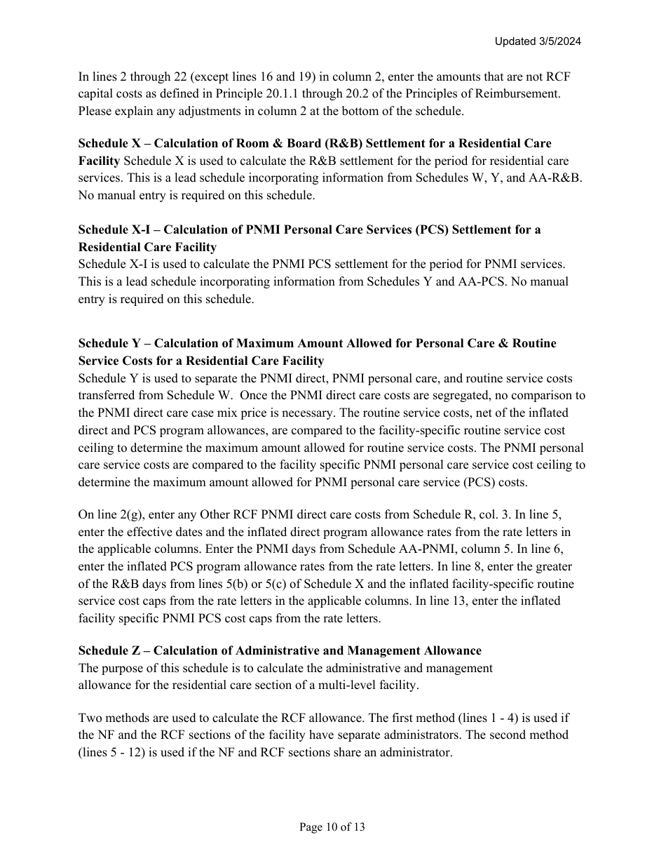 Instructions for Mainecare Cost Report for Multilevel Nursing Facilities With 1 Rcf Unit - Maine, Page 10