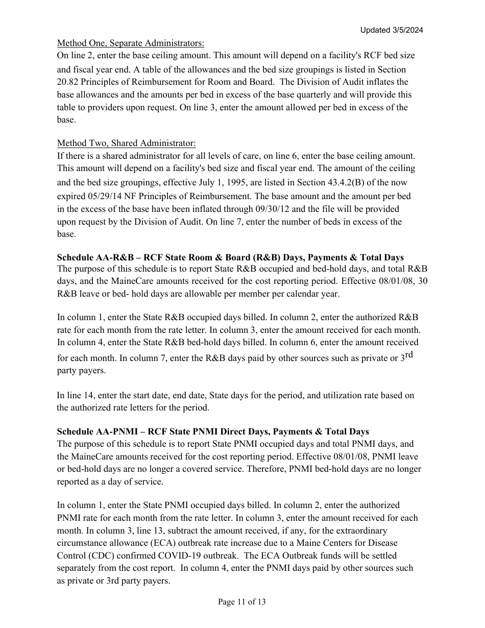 Instructions for Mainecare Cost Report for Multilevel Nursing Facilities With 1 Rcf Unit - Maine, Page 11