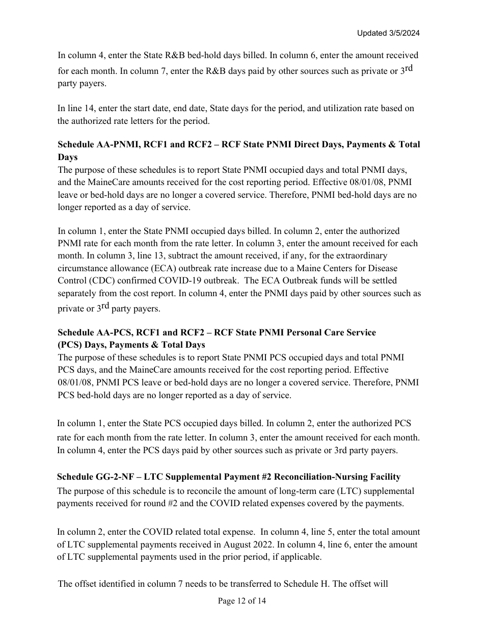 Instructions for Mainecare Cost Report for Multilevel Nursing Facilities With 2 Rcf Units - Maine, Page 12