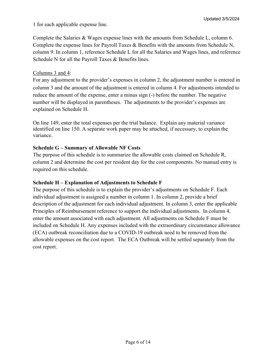 Instructions for Mainecare Cost Report for Multilevel Nursing Facilities With 2 Rcf Units - Maine, Page 6