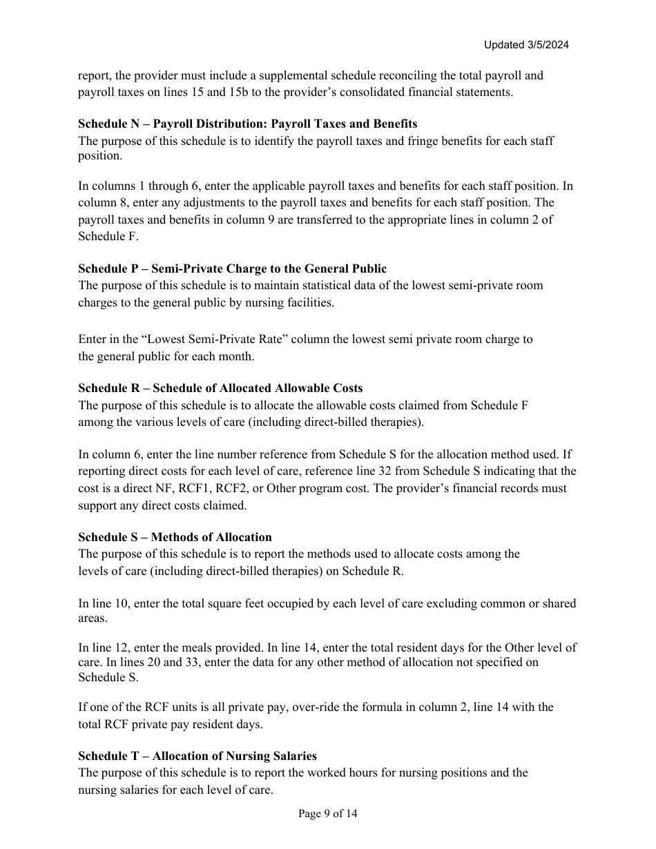 Instructions for Mainecare Cost Report for Multilevel Nursing Facilities With 2 Rcf Units - Maine, Page 9