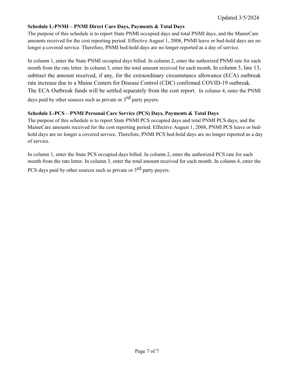 Instructions for Mainecare Cost Report for Appendix F Private Non-medical Institutions (Pnmi) - Maine, Page 7