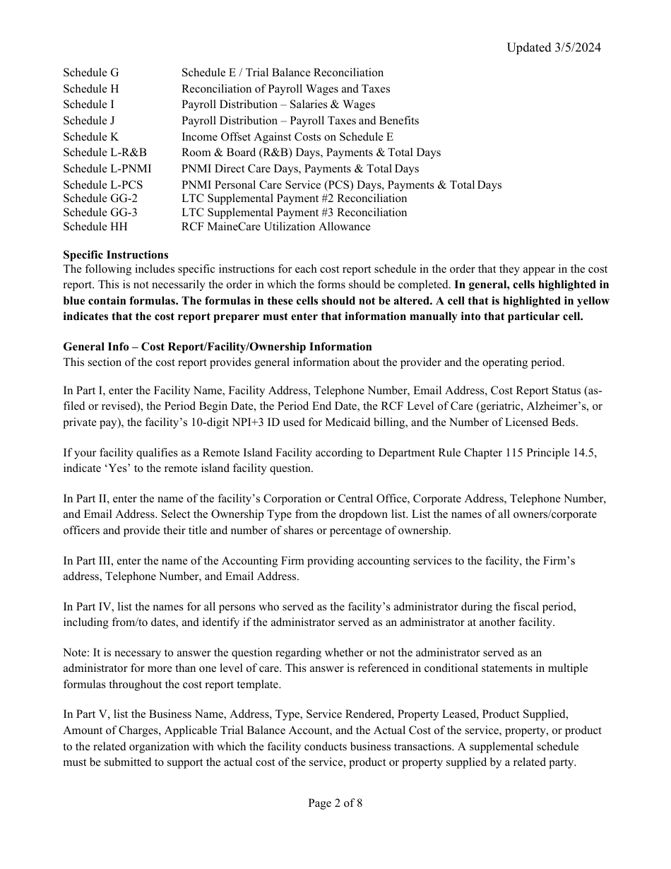 Instructions for Mainecare Cost Report for Appendix C Private Non-medical Institutions (Pnmi) - Maine, Page 2