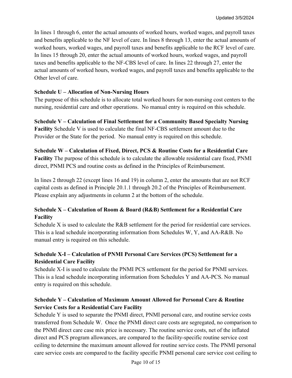 Instructions for Mainecare Cost Report for Multilevel Nursing Facilities With 1 Rcf Unit and Community Based Specialty (Cbs) Unit - Maine, Page 10
