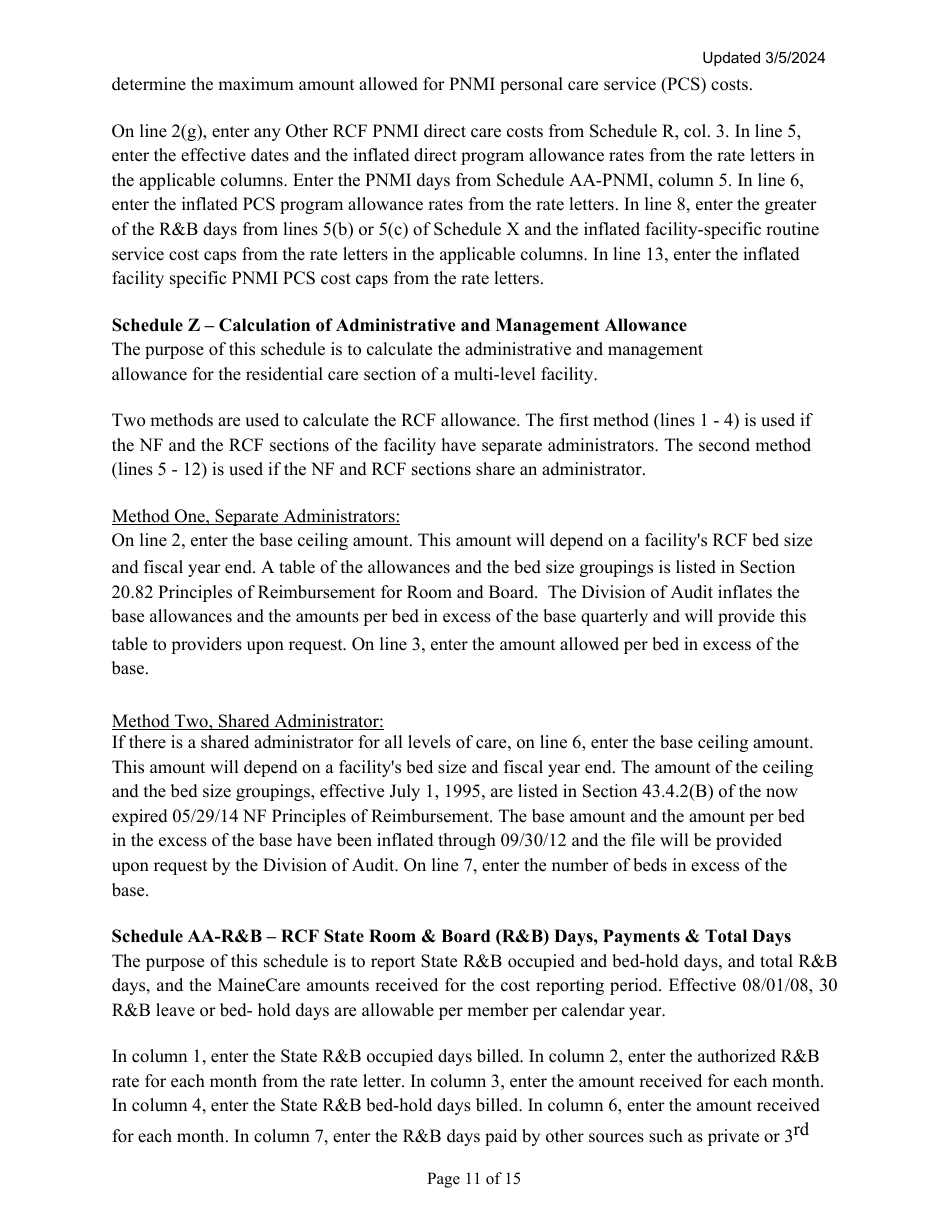 Instructions for Mainecare Cost Report for Multilevel Nursing Facilities With 1 Rcf Unit and Community Based Specialty (Cbs) Unit - Maine, Page 11