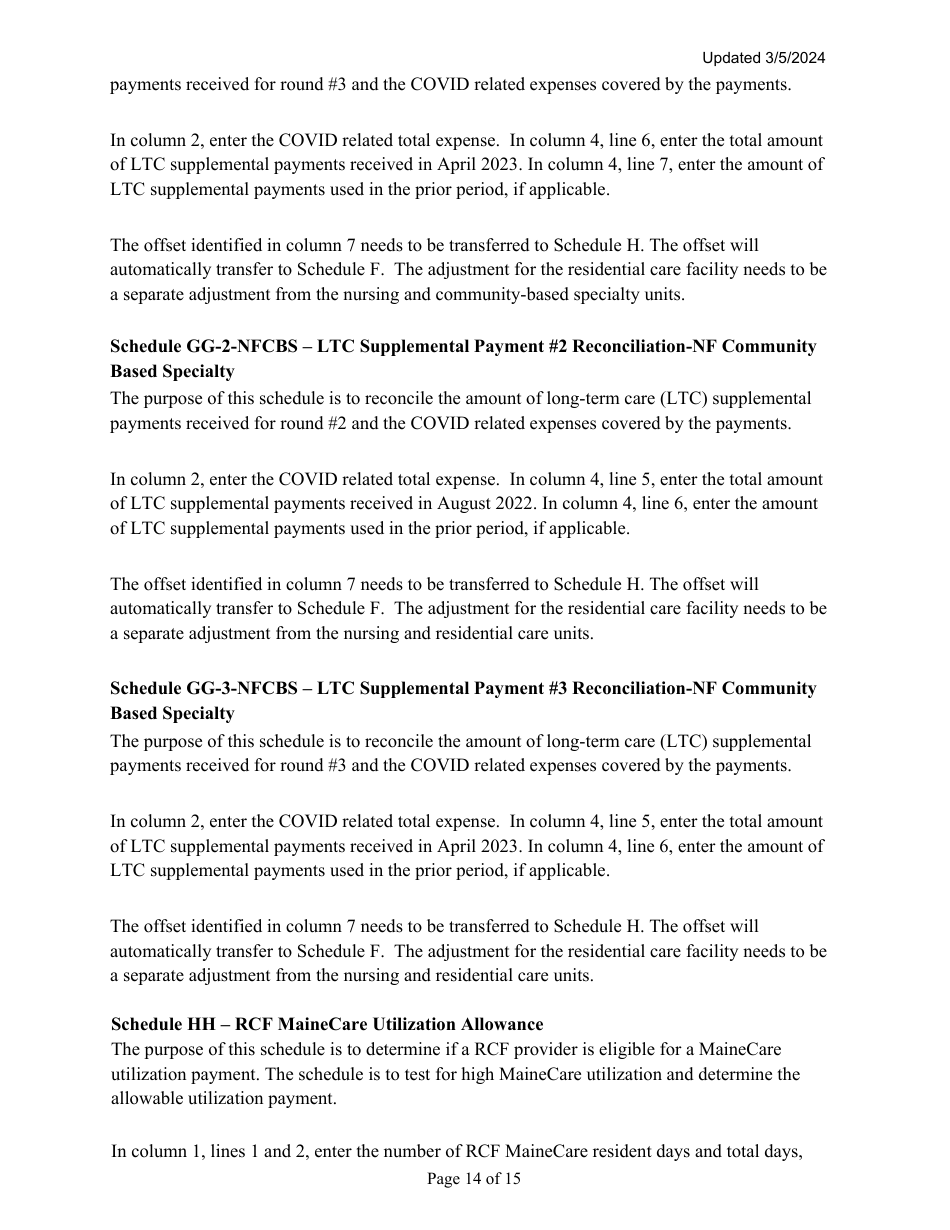 Instructions for Mainecare Cost Report for Multilevel Nursing Facilities With 1 Rcf Unit and Community Based Specialty (Cbs) Unit - Maine, Page 14