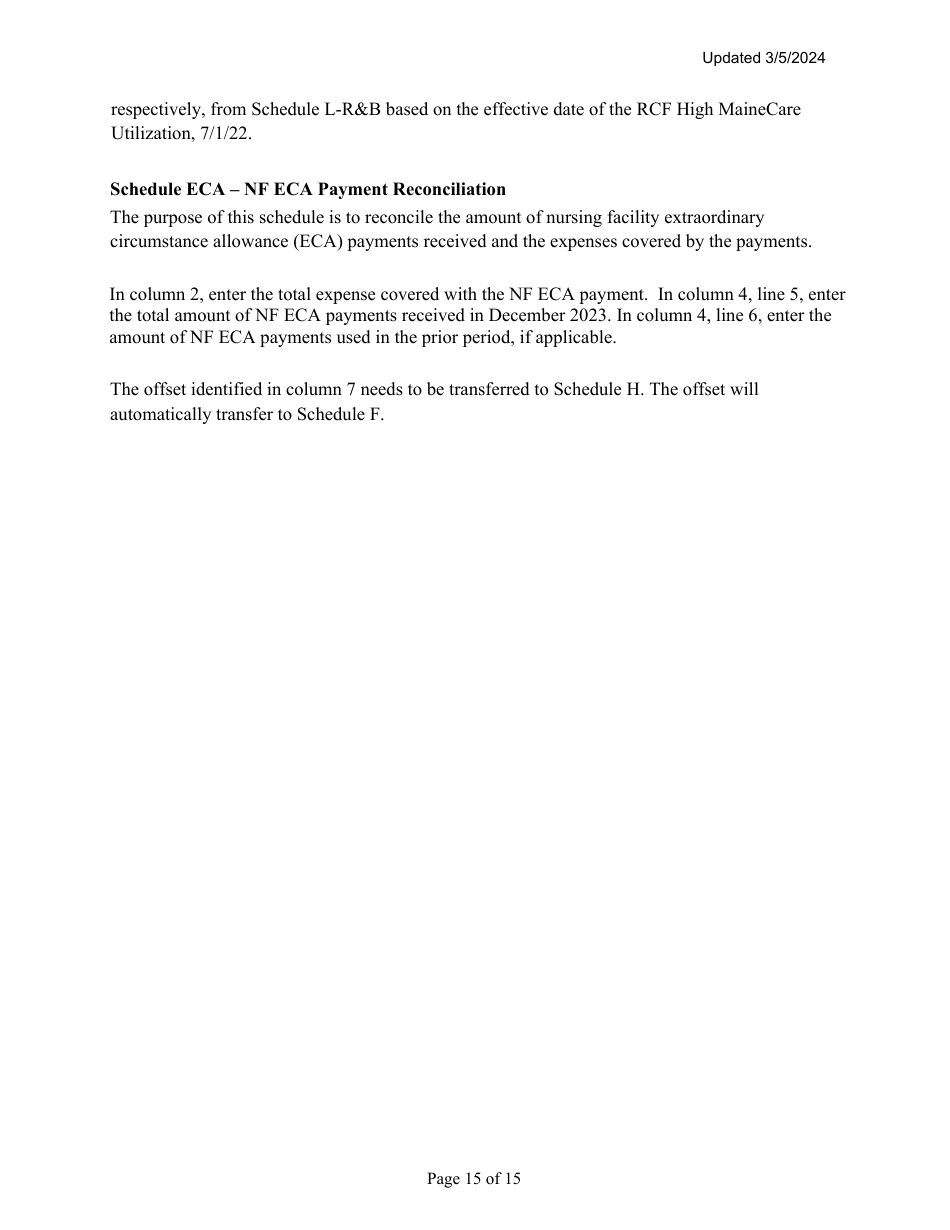 Instructions for Mainecare Cost Report for Multilevel Nursing Facilities With 1 Rcf Unit and Community Based Specialty (Cbs) Unit - Maine, Page 15