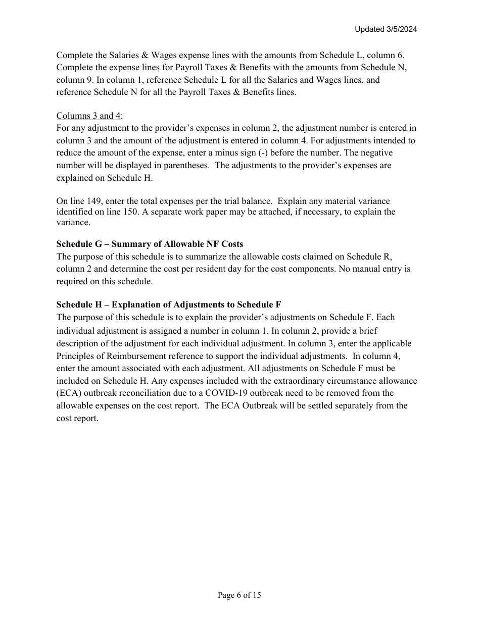 Instructions for Mainecare Cost Report for Multilevel Nursing Facilities With 1 Rcf Unit and Community Based Specialty (Cbs) Unit - Maine, Page 6