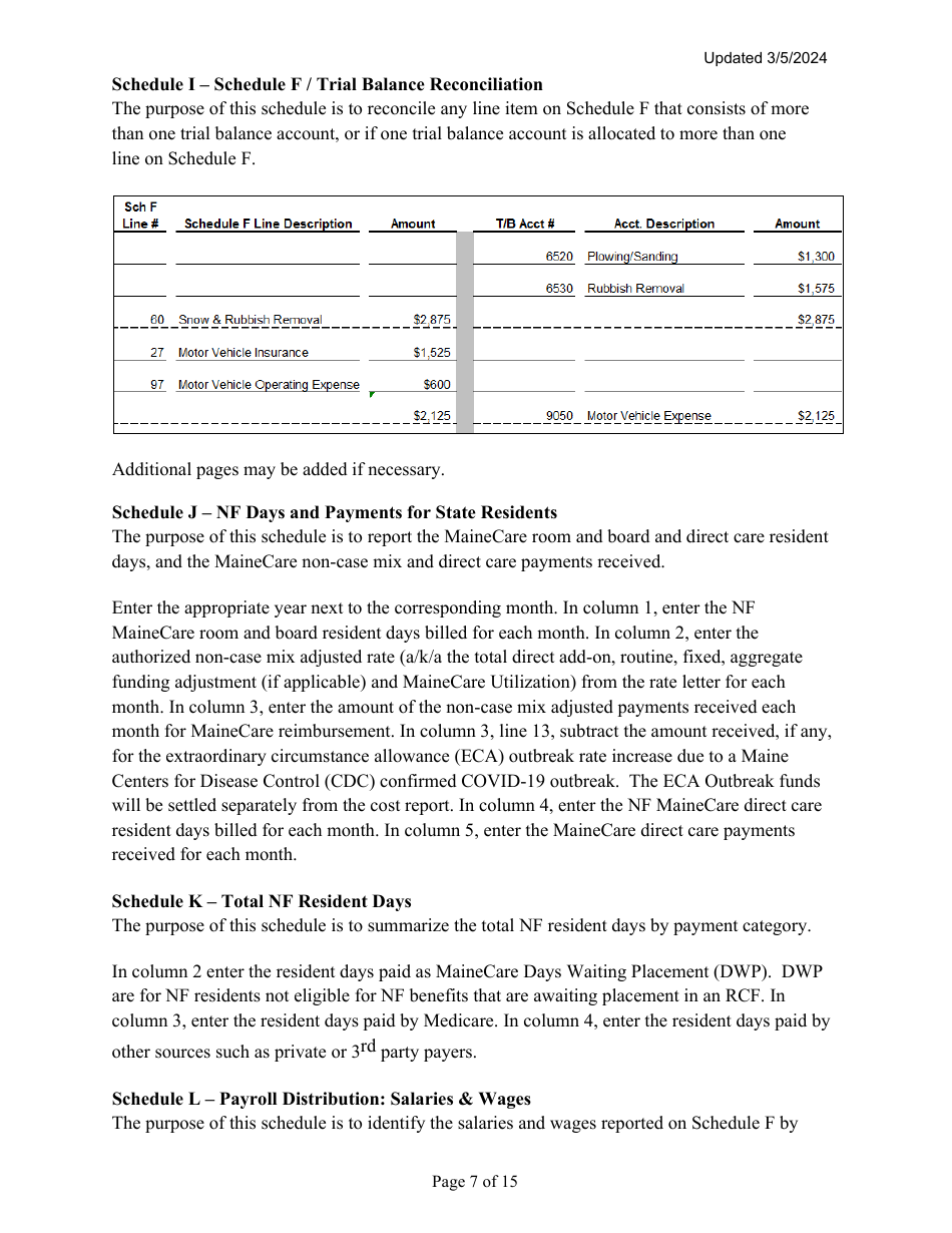 Instructions for Mainecare Cost Report for Multilevel Nursing Facilities With 1 Rcf Unit and Community Based Specialty (Cbs) Unit - Maine, Page 7
