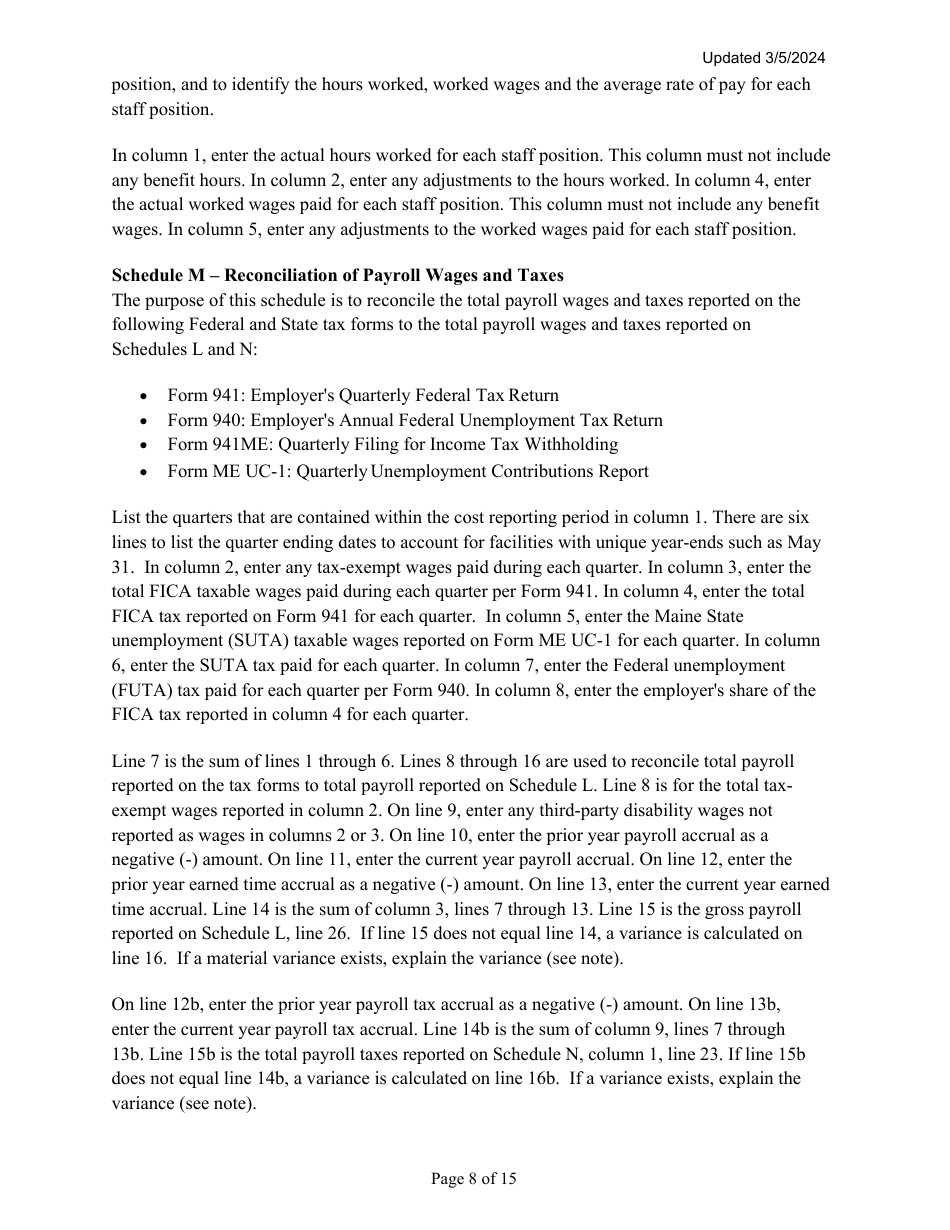 Instructions for Mainecare Cost Report for Multilevel Nursing Facilities With 1 Rcf Unit and Community Based Specialty (Cbs) Unit - Maine, Page 8