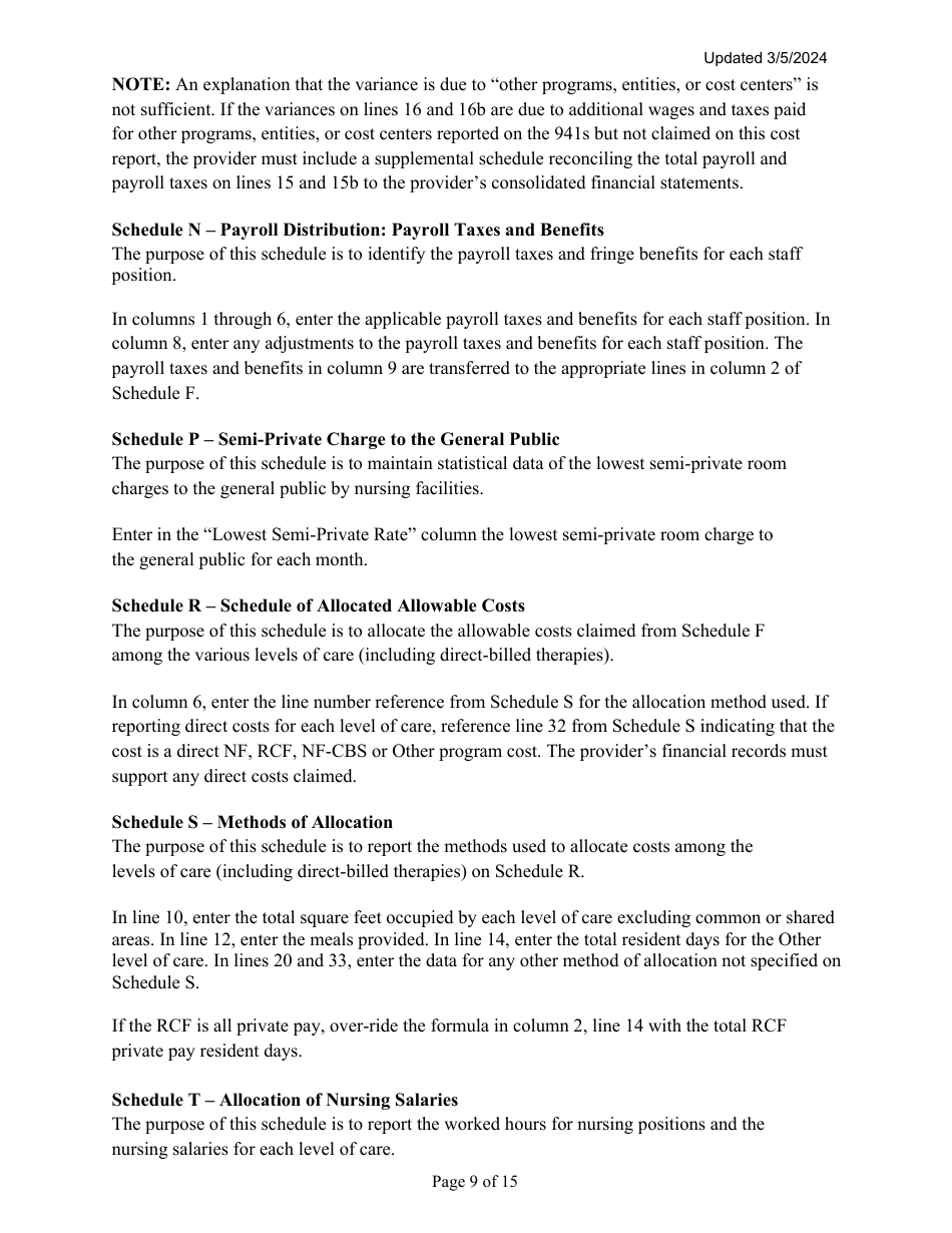 Instructions for Mainecare Cost Report for Multilevel Nursing Facilities With 1 Rcf Unit and Community Based Specialty (Cbs) Unit - Maine, Page 9