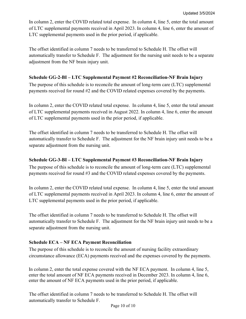 Instructions for Mainecare Cost Report for Nursing Facilities With Brain Injury Unit - Maine, Page 10