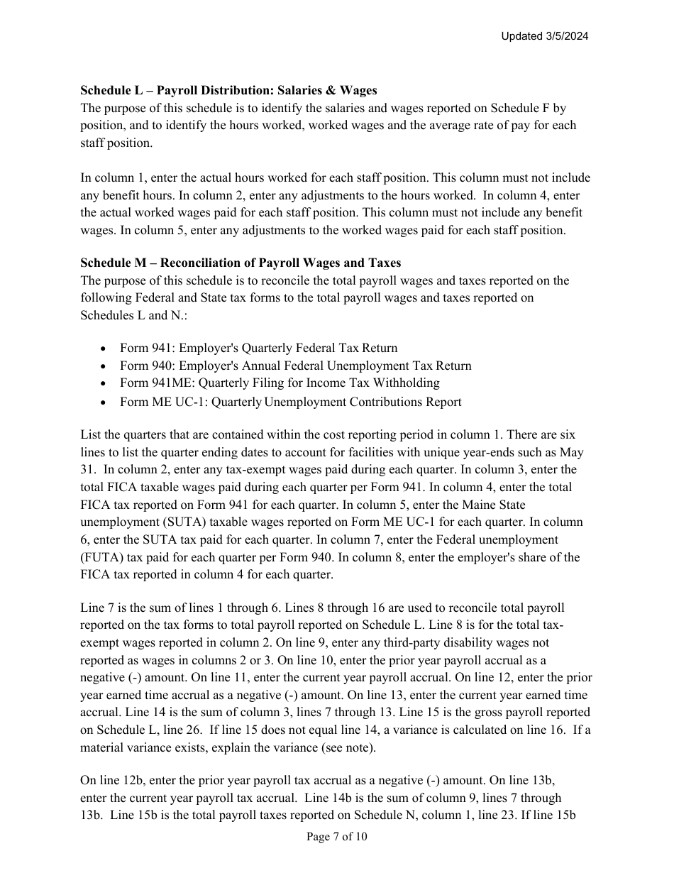 Instructions for Mainecare Cost Report for Nursing Facilities With Brain Injury Unit - Maine, Page 7