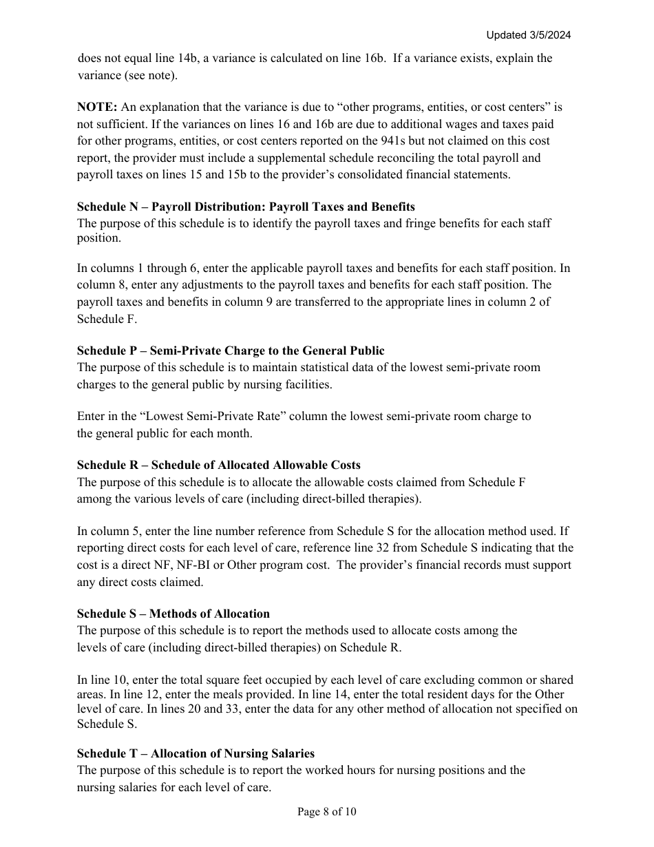 Instructions for Mainecare Cost Report for Nursing Facilities With Brain Injury Unit - Maine, Page 8