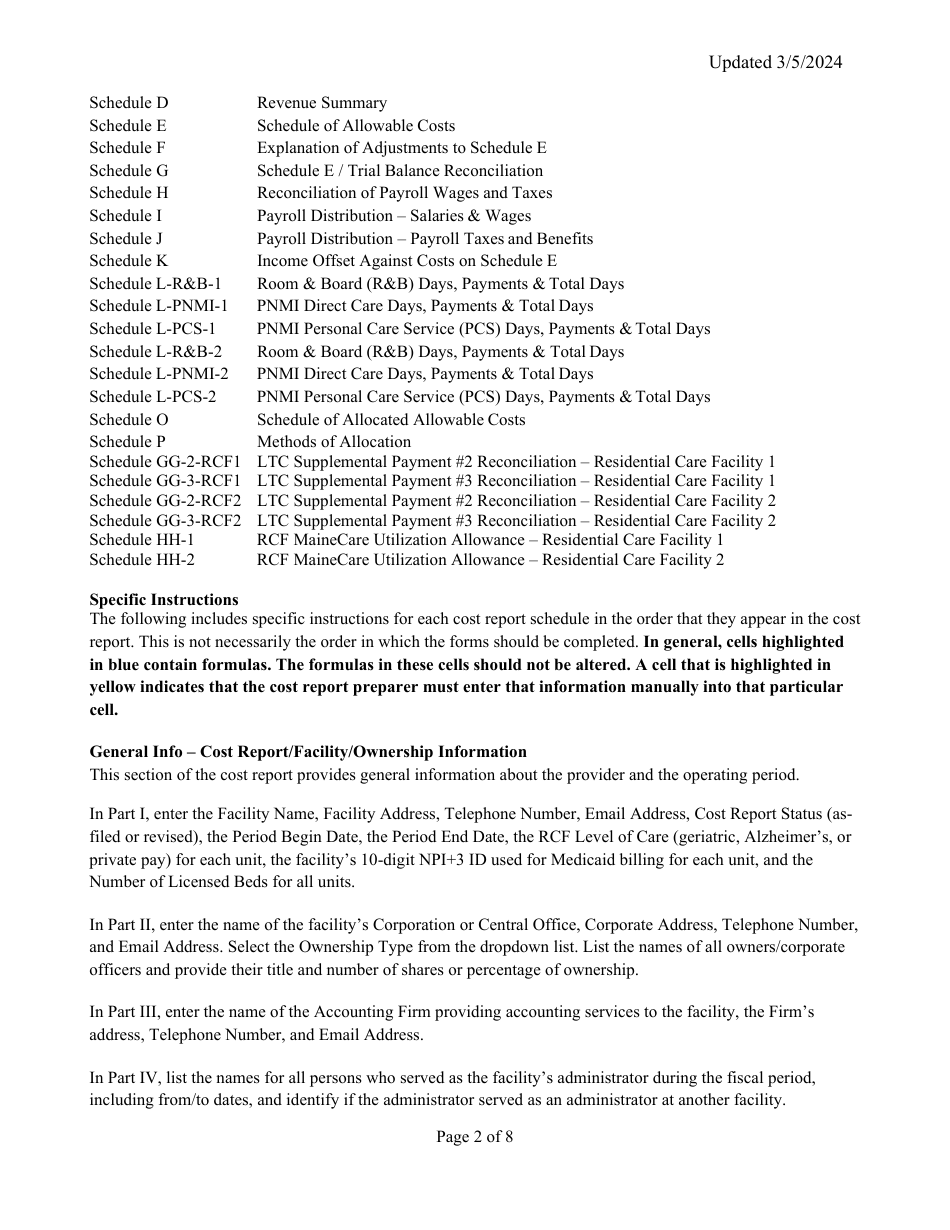 Instructions for Mainecare Cost Report for Multilevel Appendix C Private Non-medical Institutions (Pnmi) - Maine, Page 2