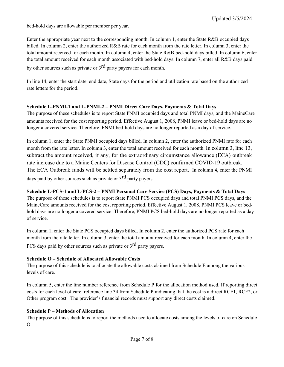 Instructions for Mainecare Cost Report for Multilevel Appendix C Private Non-medical Institutions (Pnmi) - Maine, Page 7