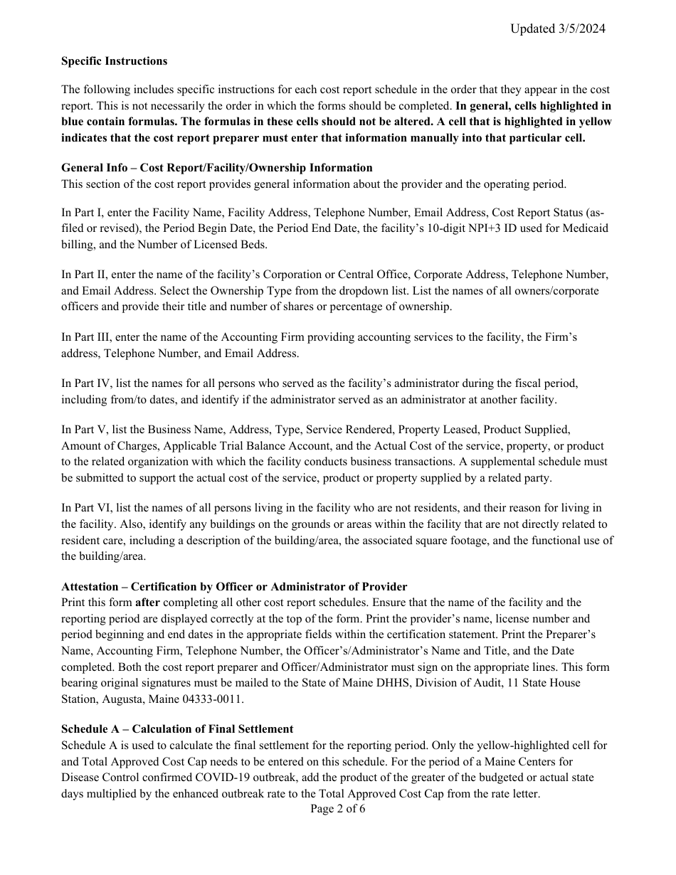 Instructions for Mainecare Cost Report for Appendix E Private Non-medical Institutions (Pnmi) - Maine, Page 2