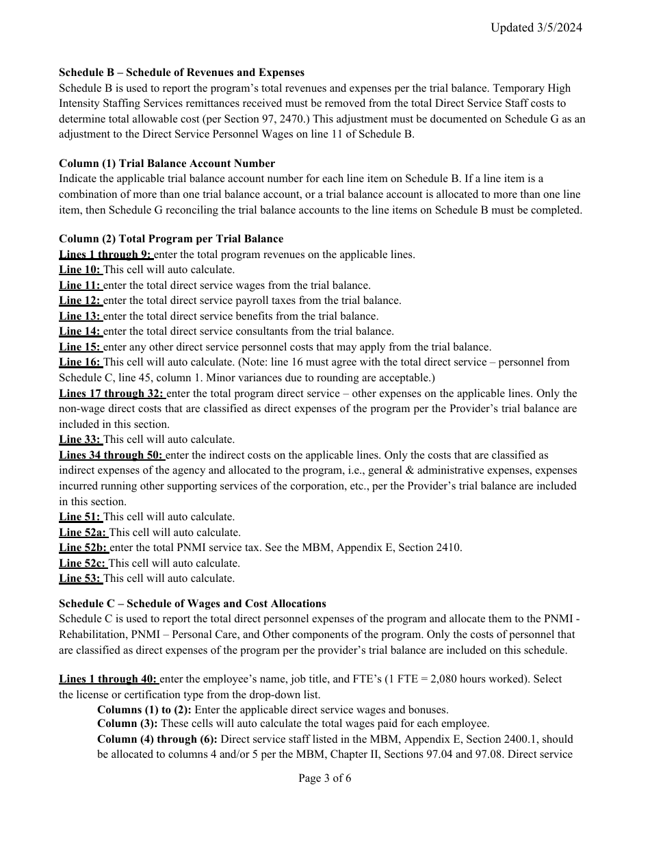 Instructions for Mainecare Cost Report for Appendix E Private Non-medical Institutions (Pnmi) - Maine, Page 3