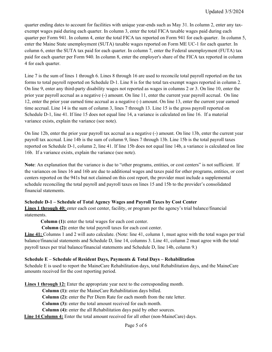 Instructions for Mainecare Cost Report for Appendix E Private Non-medical Institutions (Pnmi) - Maine, Page 5