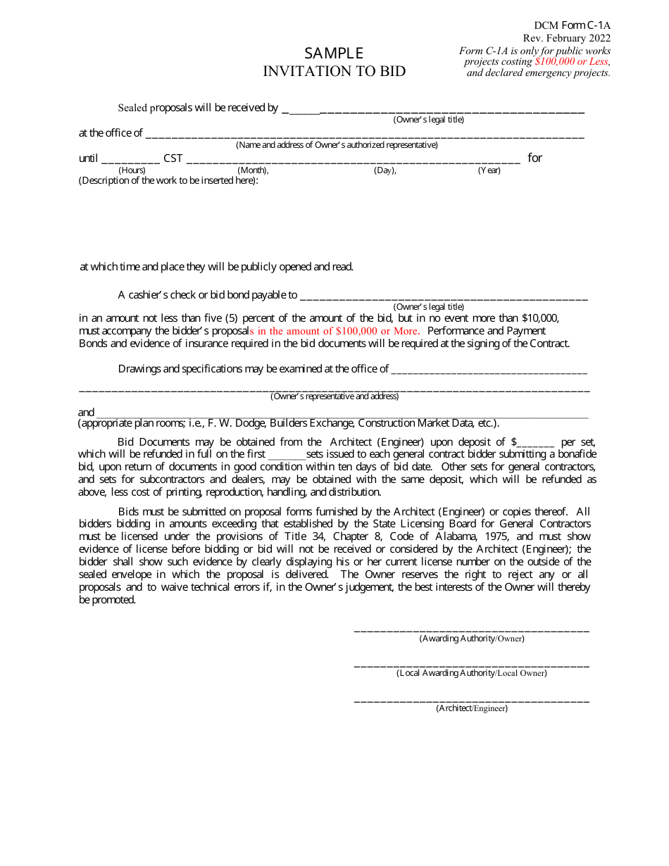 DCM Form C1A Download Fillable PDF or Fill Online Sample Invitation to