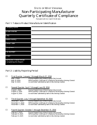 Document preview: Non-participating Manufacturer Quarterly Certificate of Compliance - West Virginia, 2024
