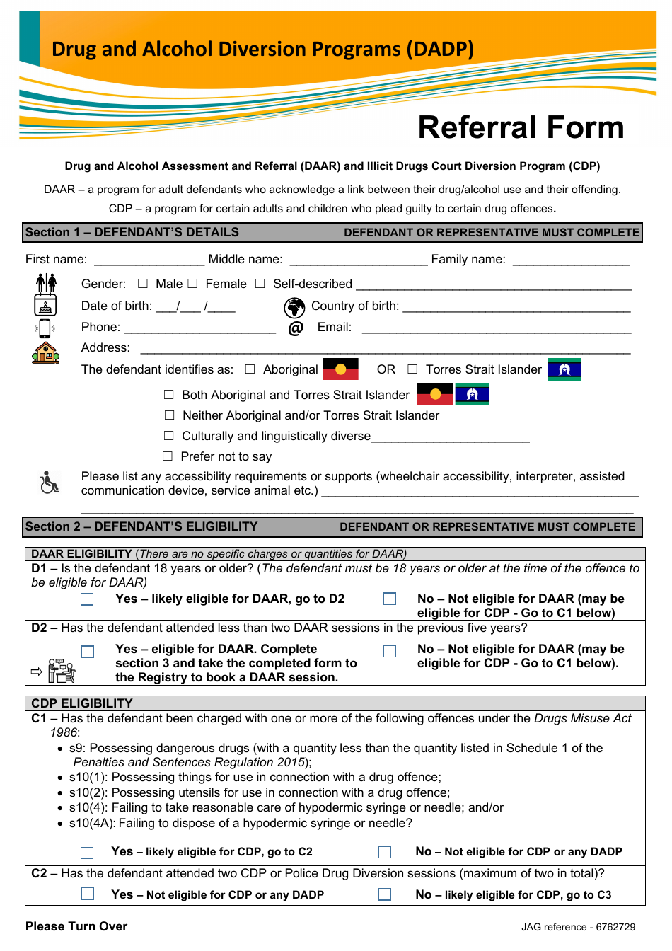 Referral Form - Drug and Alcohol Diversion Programs (Dadp) - Queensland, Australia, Page 1