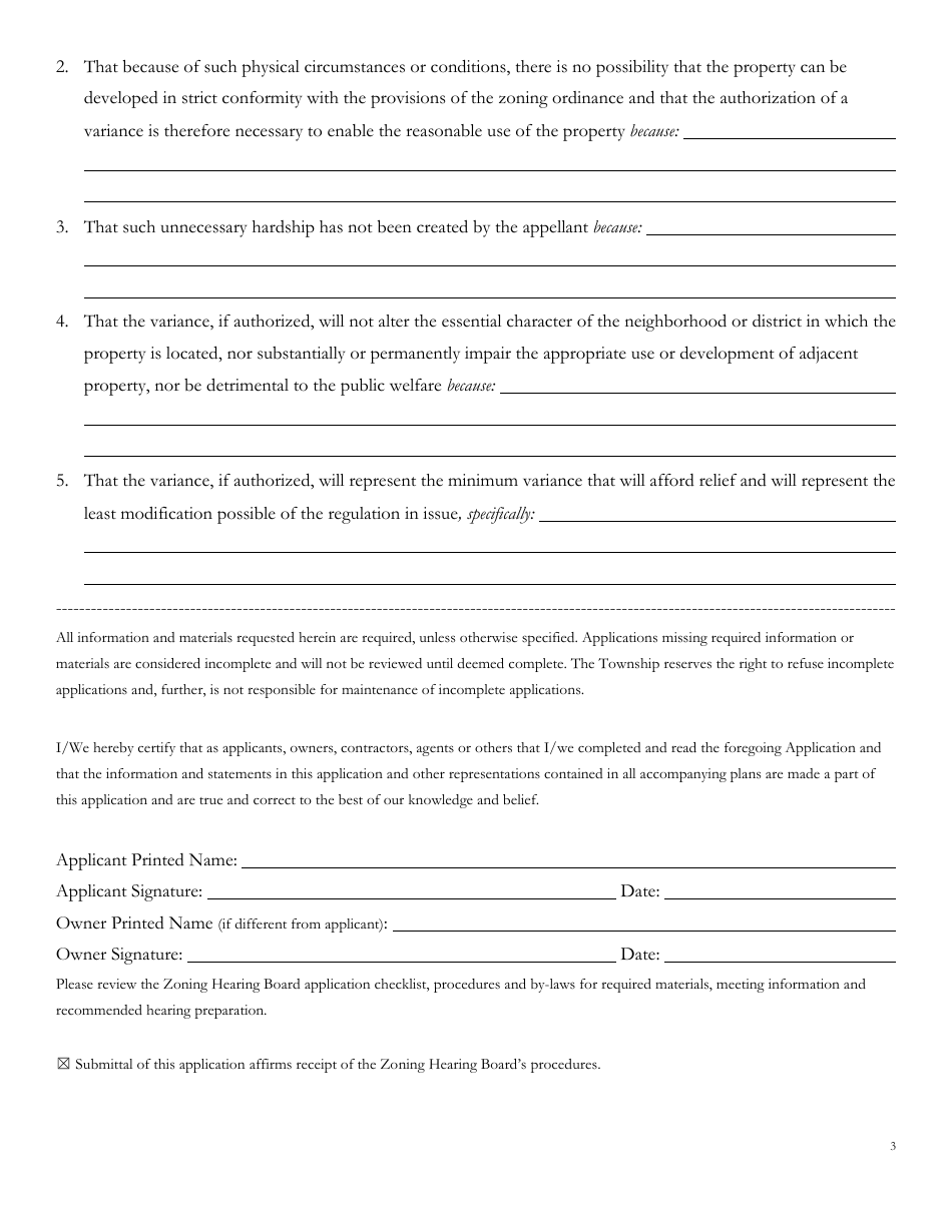Application for Hearing - Zoning Hearing Board - Bethlehem Township, Pennsylvania, Page 3
