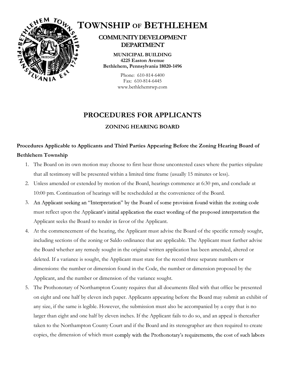 Application for Hearing - Zoning Hearing Board - Bethlehem Township, Pennsylvania, Page 5
