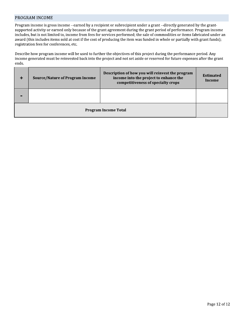Project Profile Template - Specialty Crop Block Grant Program, Page 12