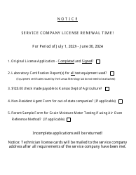 Service Company License Renewal Application - Weights and Measures Program - Kansas