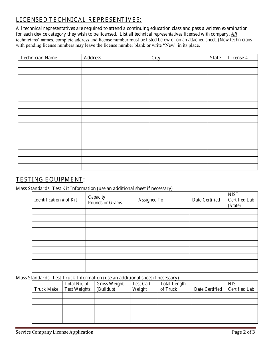 Service Company License Renewal Application - Weights and Measures Program - Kansas, Page 3