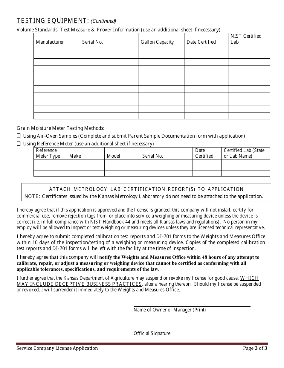 Service Company License Renewal Application - Weights and Measures Program - Kansas, Page 4