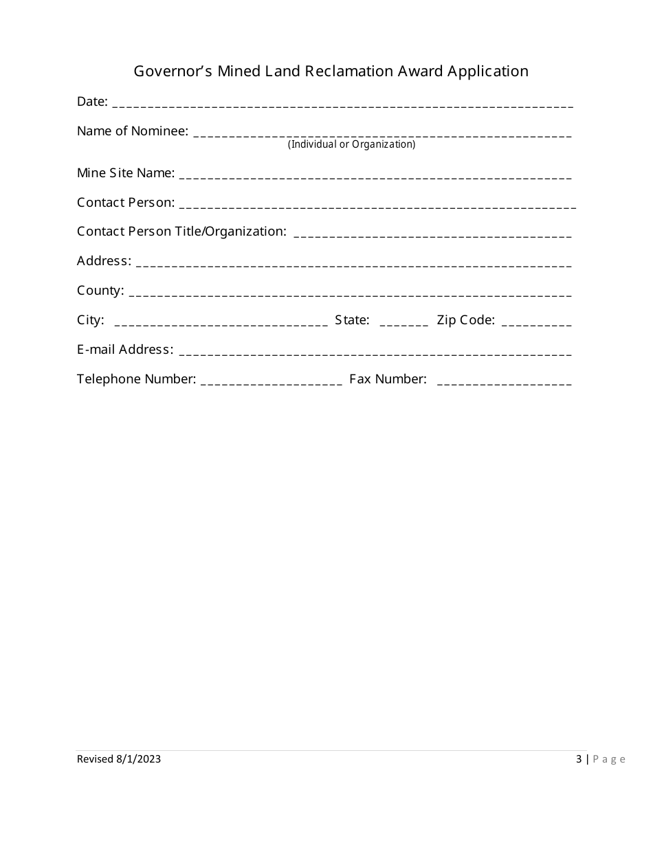 Kansas Governor's Mined Land Reclamation Award Application - Fill Out ...