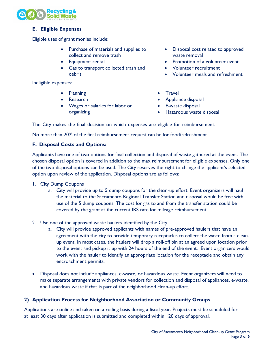 Neighborhood Clean-Up Grant Program Guidelines - City of Sacramento, California, Page 3