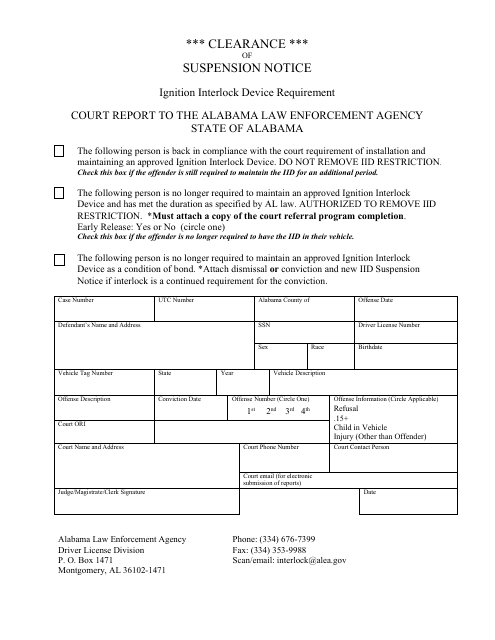 Form ALEA-CSN Clearance of Suspension Notice - Alabama