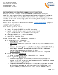 Instructions for Form CDA7039 Annual Adrc Plan - California