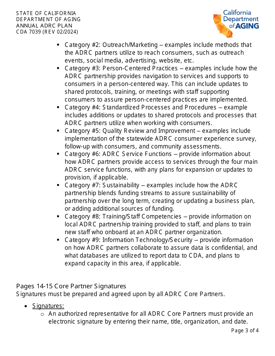 Instructions for Form CDA7039 Annual Adrc Plan - California, Page 3