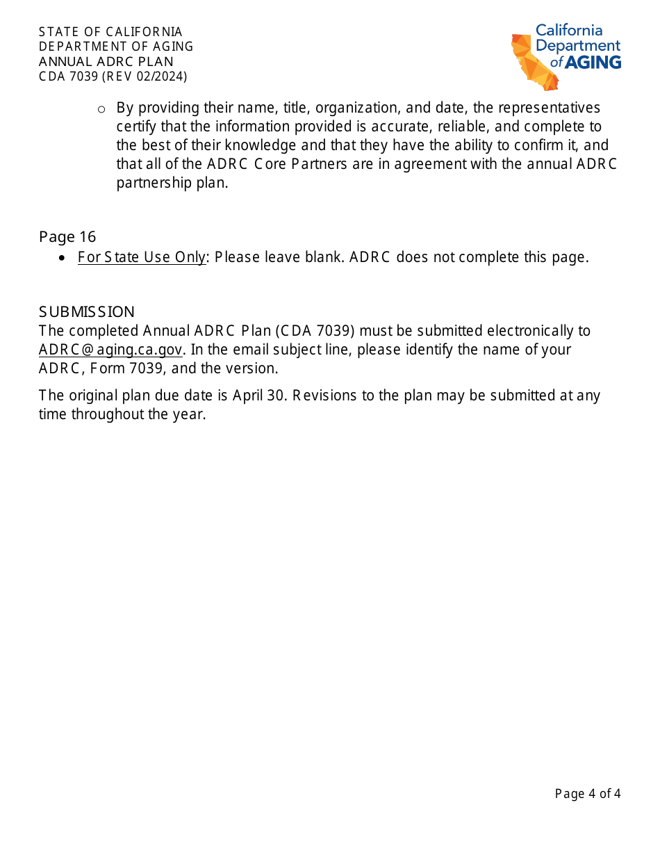 Instructions for Form CDA7039 Annual Adrc Plan - California, Page 4