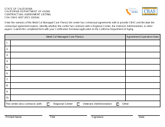 Document preview: Form CDA CBAS4007 Contractual Agreement Listing - California