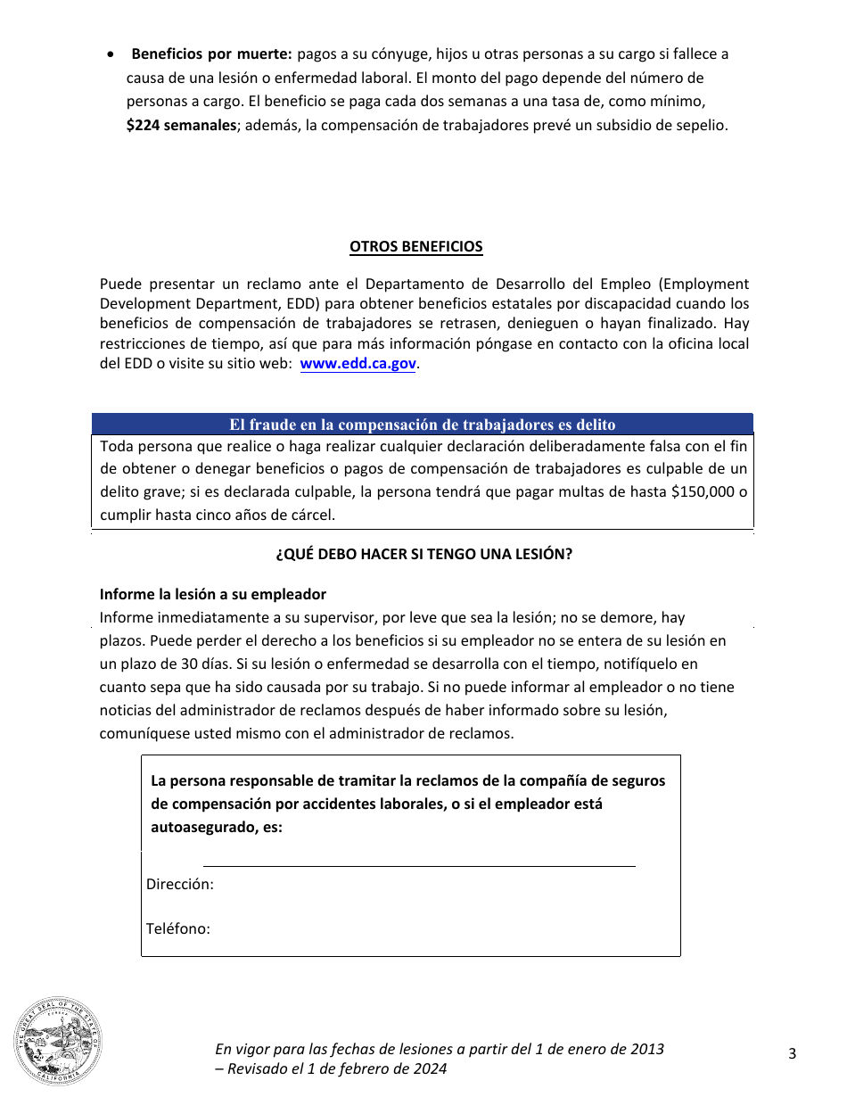 Aviso Para El Nuevo Empleado - California (Spanish), Page 3