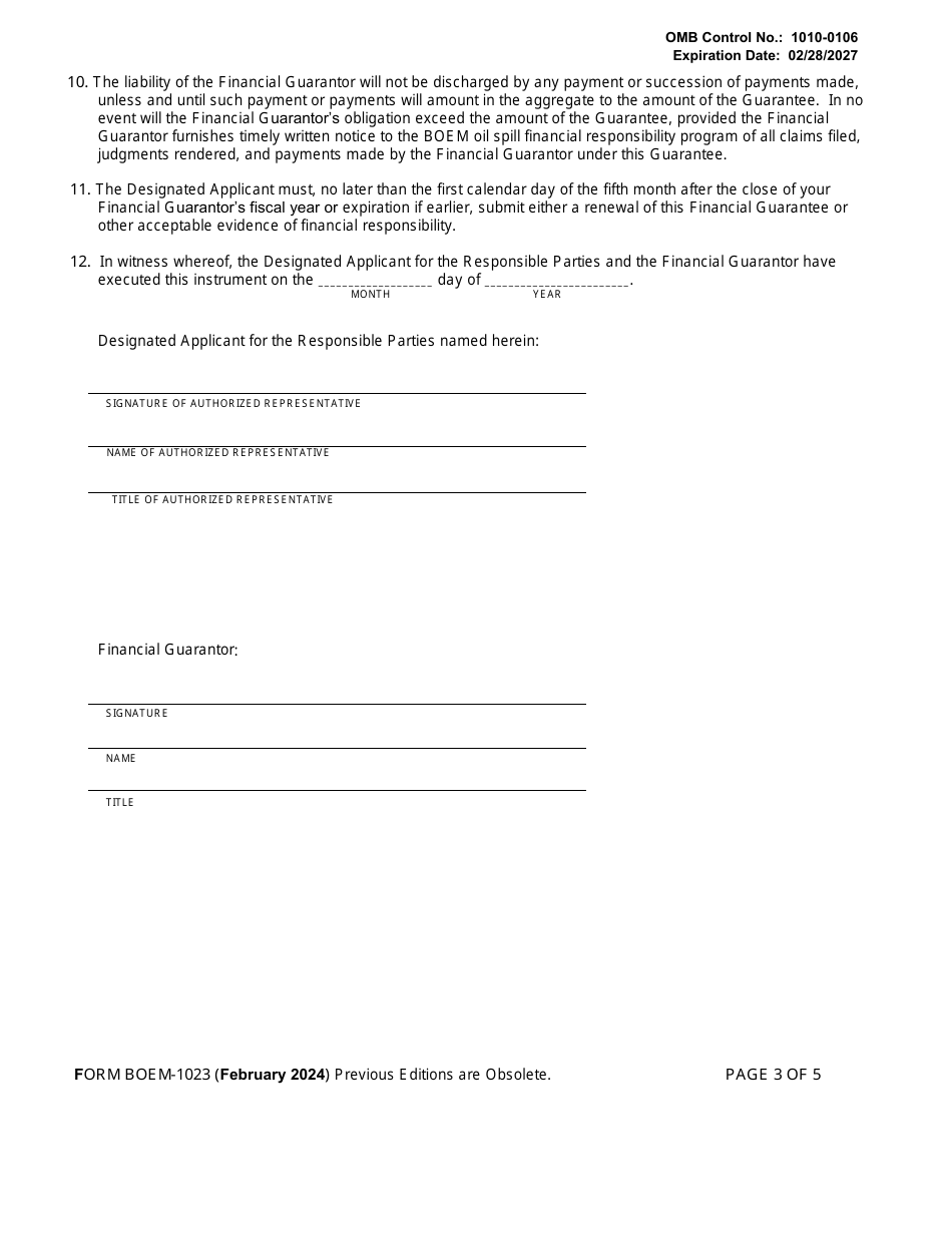 Form BOEM-1023 Financial Guarantee, Page 3