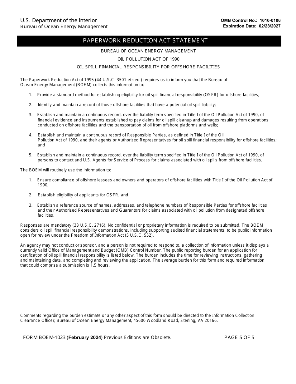 Form BOEM-1023 Financial Guarantee, Page 5